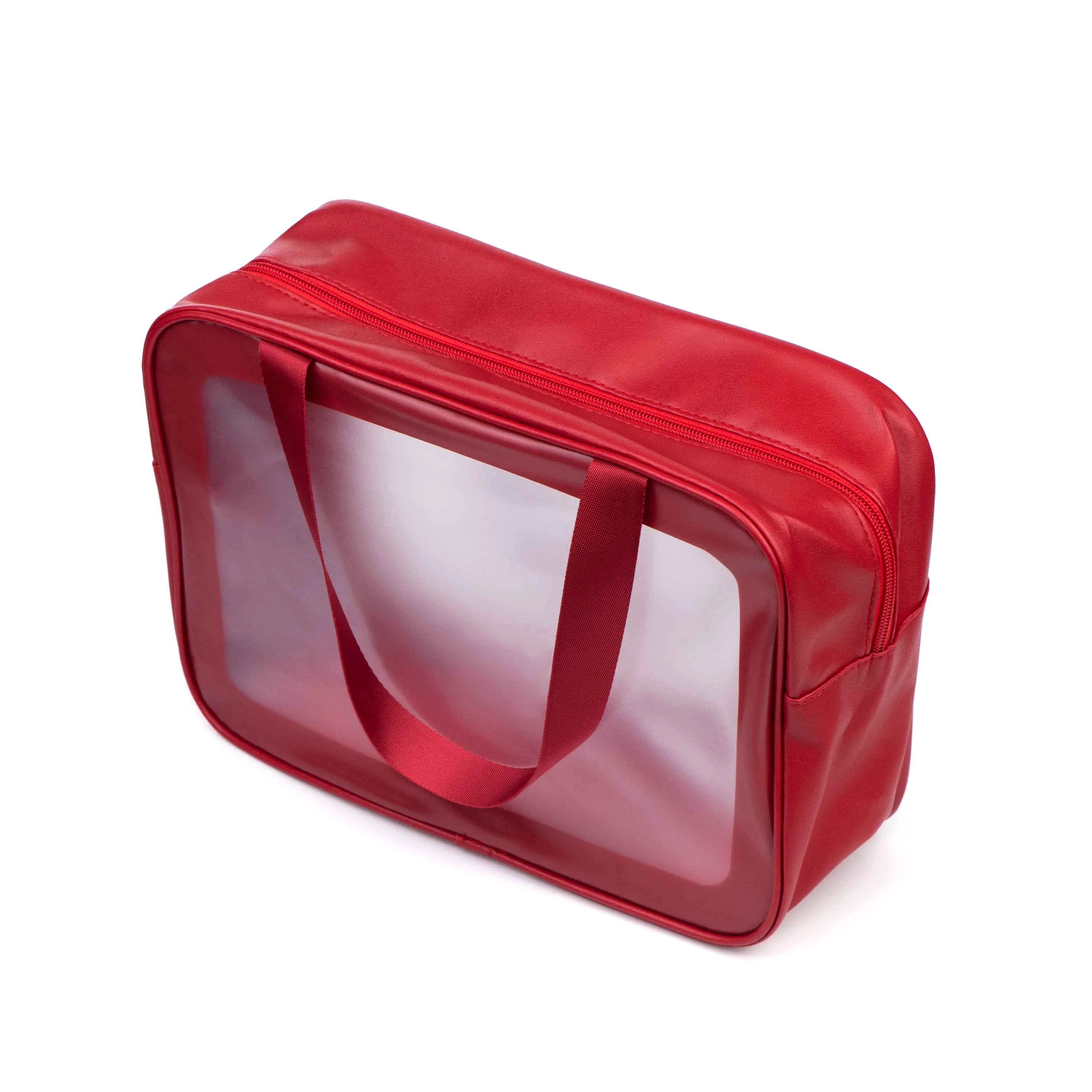 Red Pu leather clear frosted bag