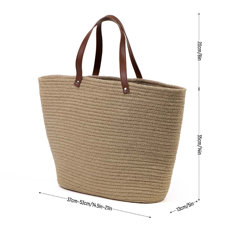 Natural Jute Tote Bag Bucket Shape Leather Handle