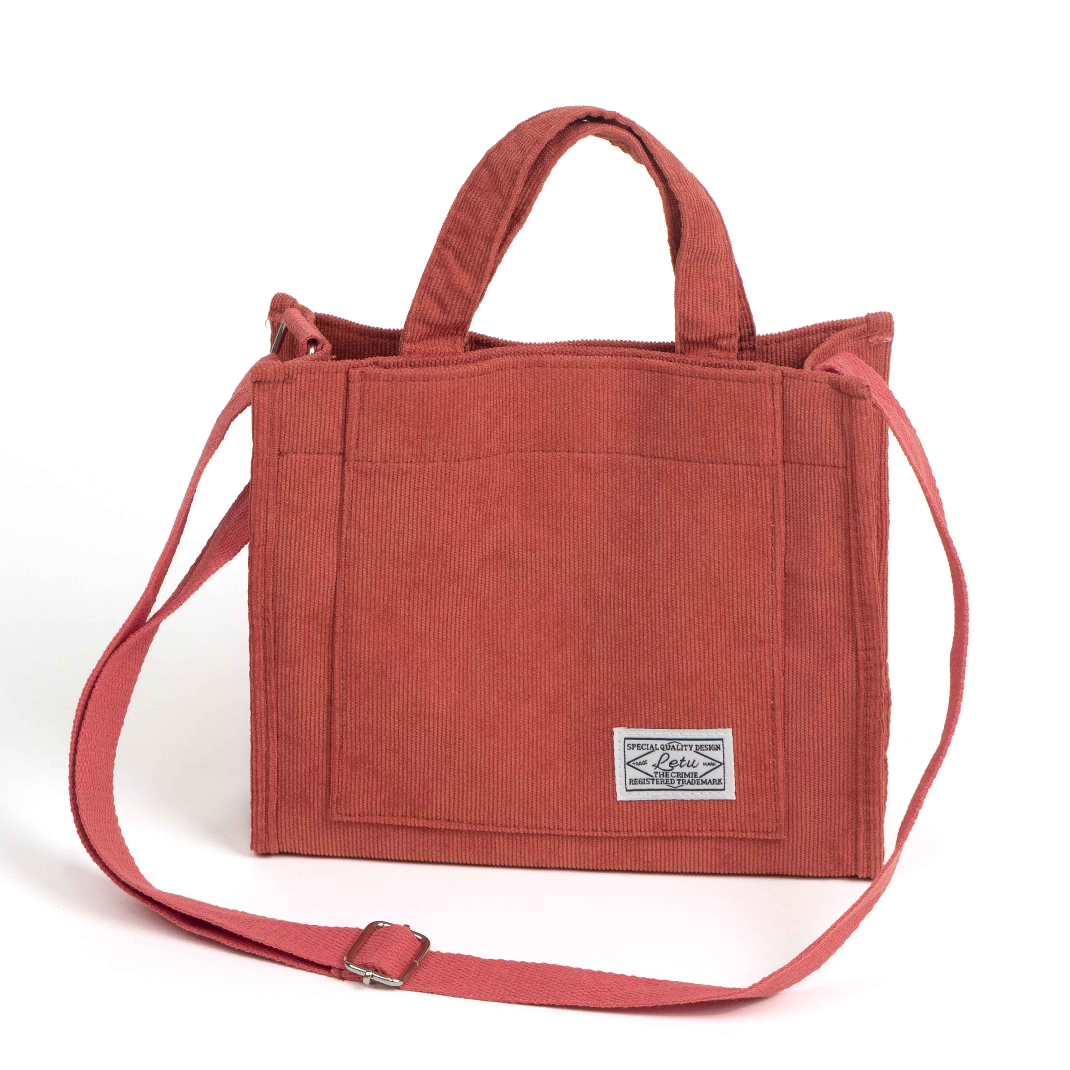 Corduroy Tote Bag Carrying A long Handle And Button