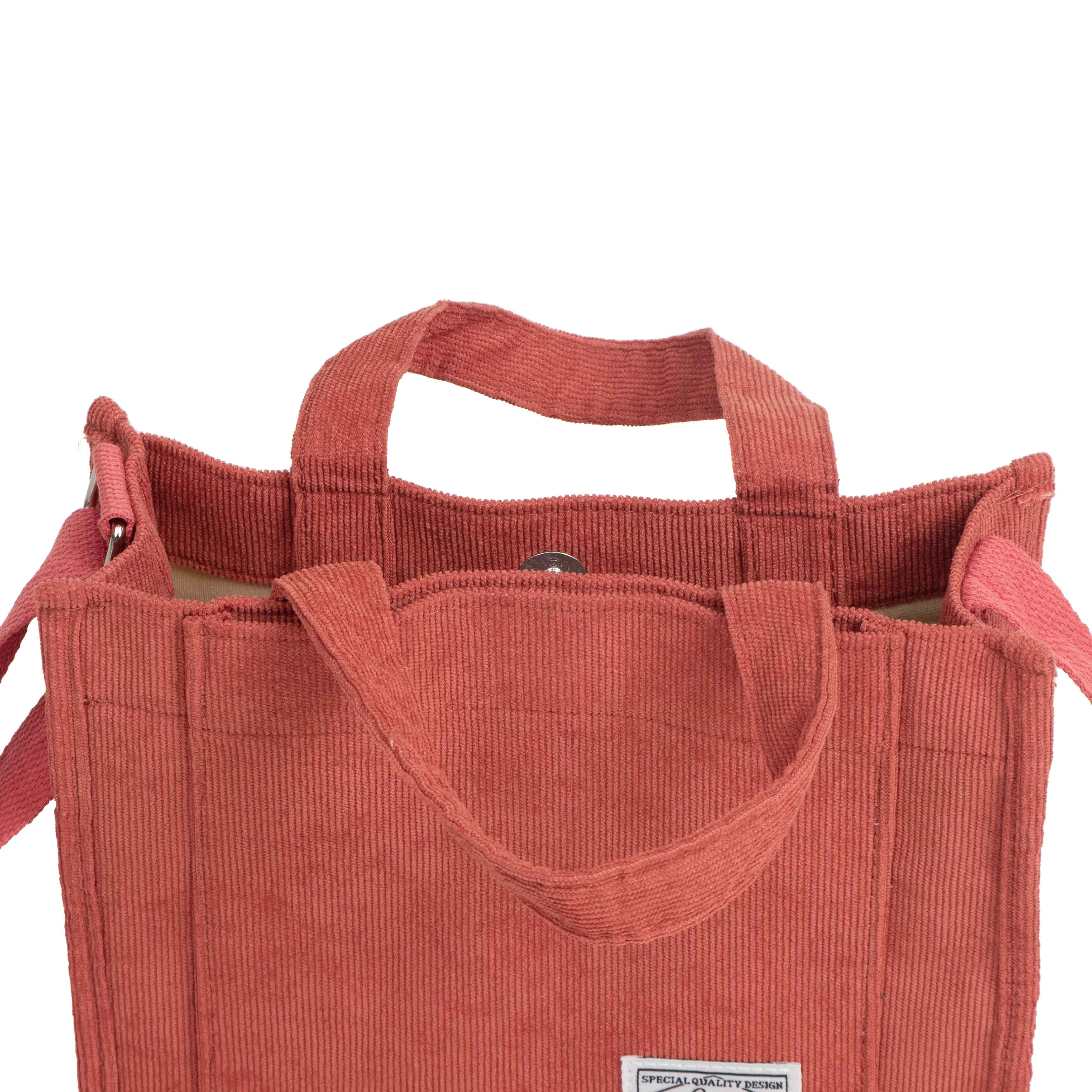 Corduroy Tote Bag Carrying A long Handle And Button