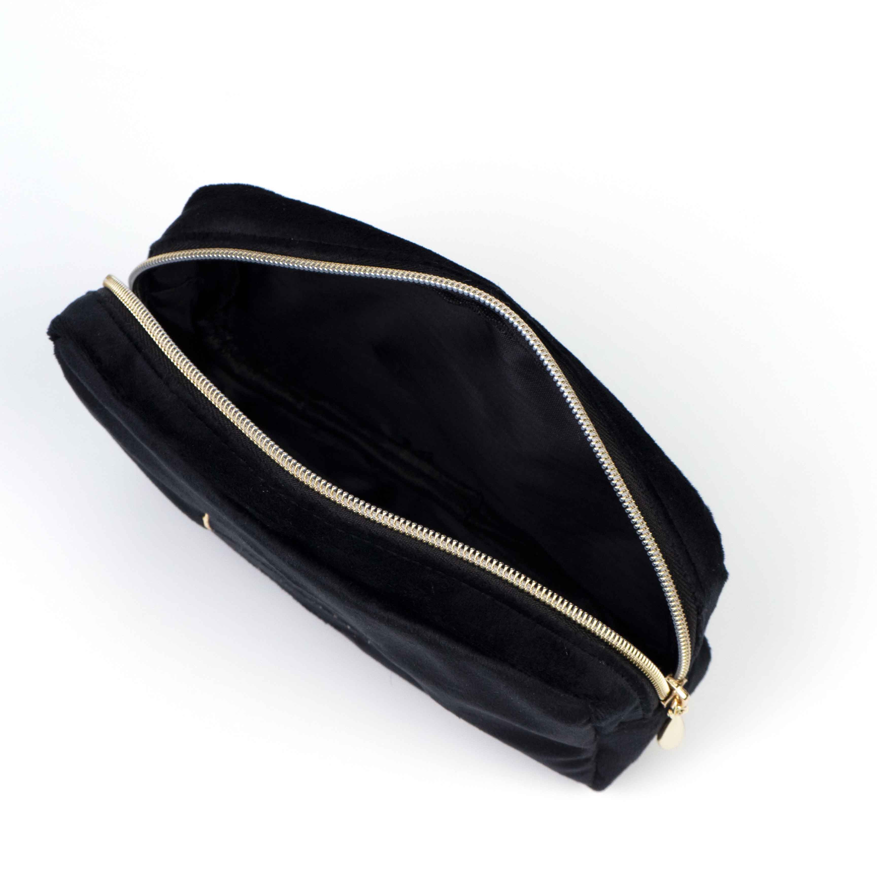 Embroidered Black Cosmetic Bag