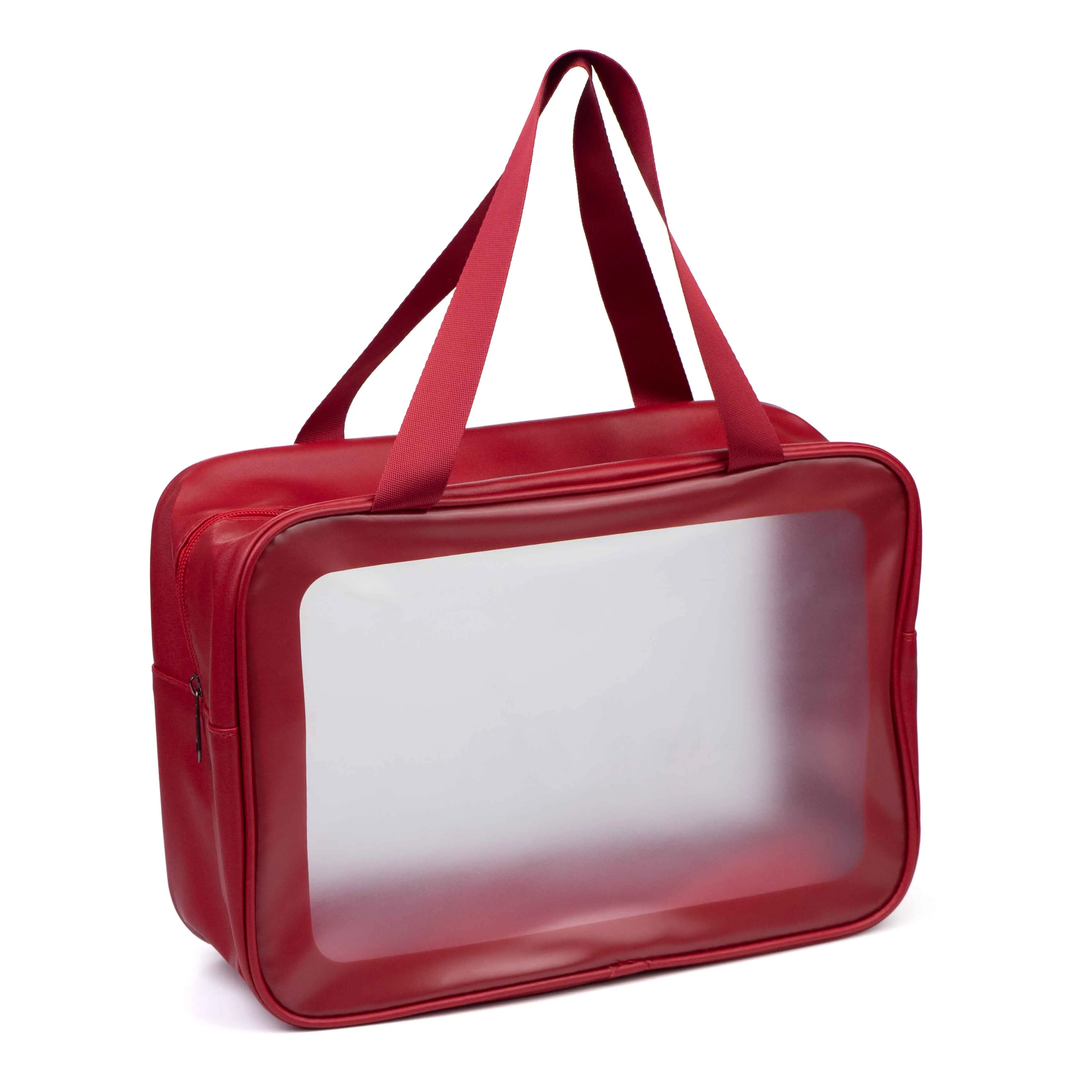 Red Pu leather clear frosted bag