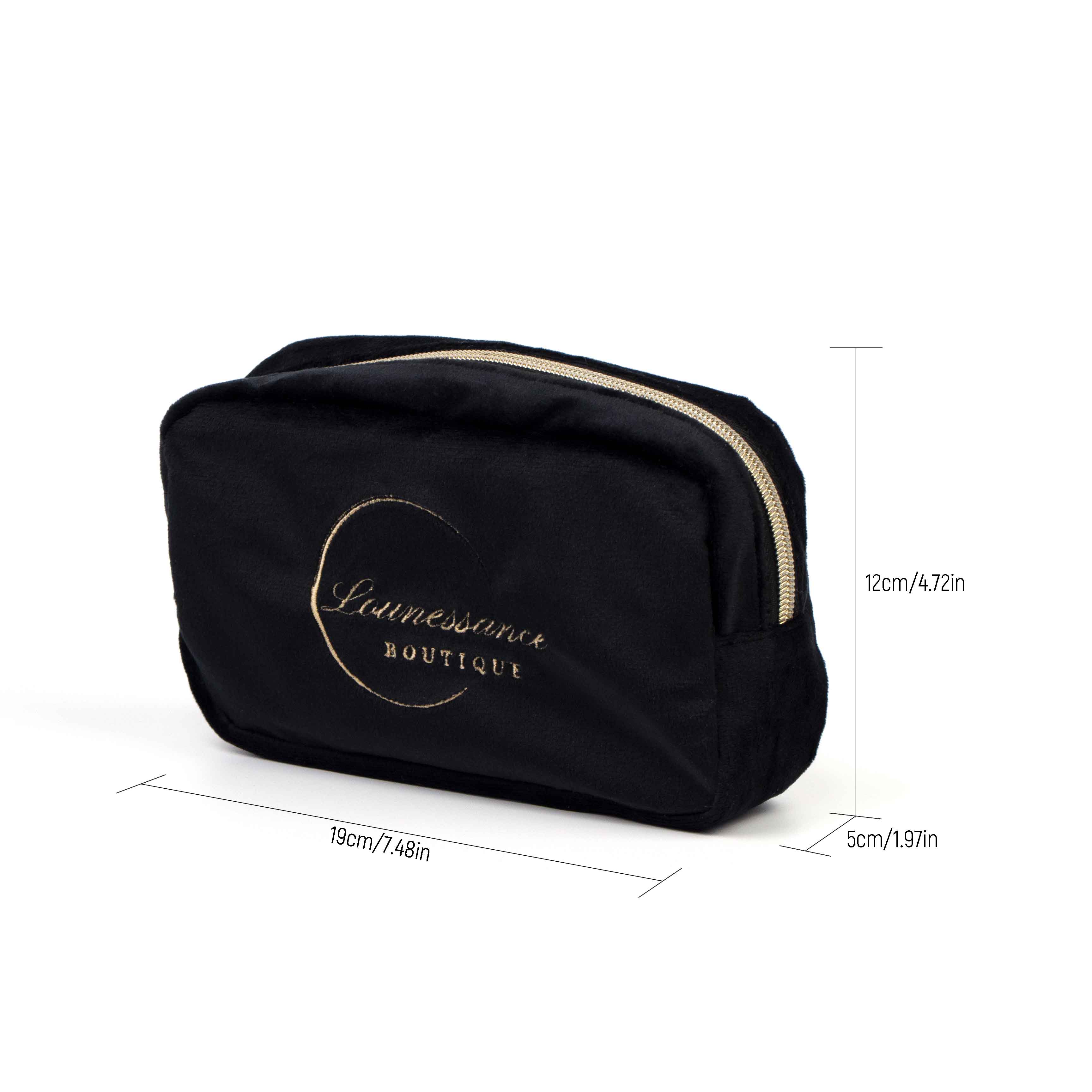 Embroidered Black Cosmetic Bag