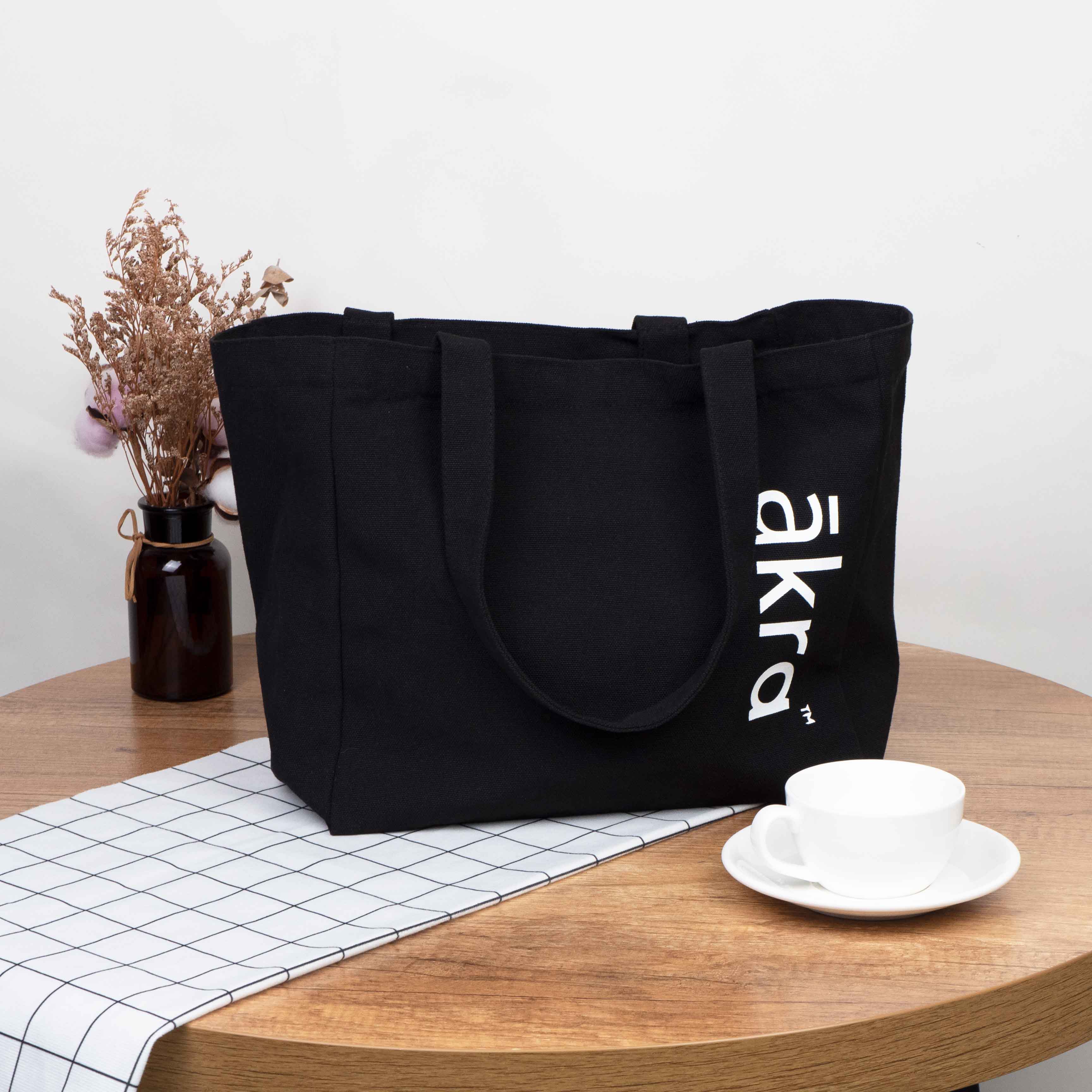 Black canvas tote bag