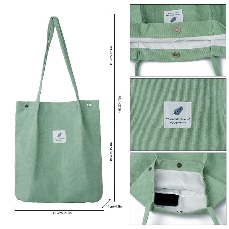 Custom Corduroy Shoulder Tote Bag
