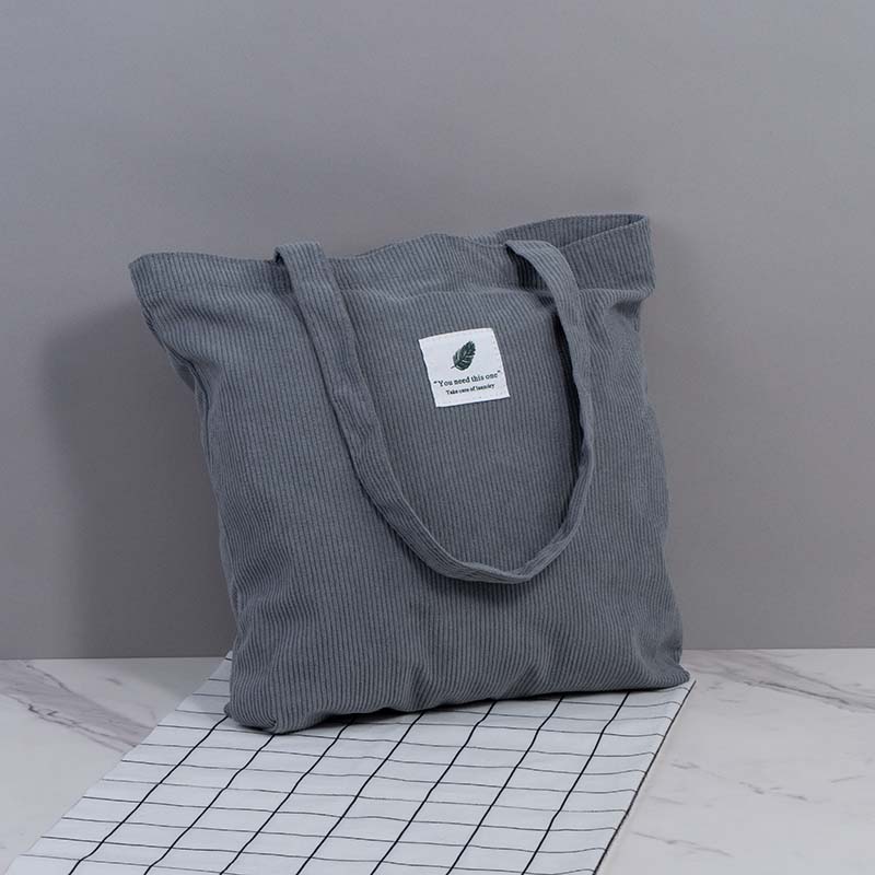 Corduroy tote bag with pockets