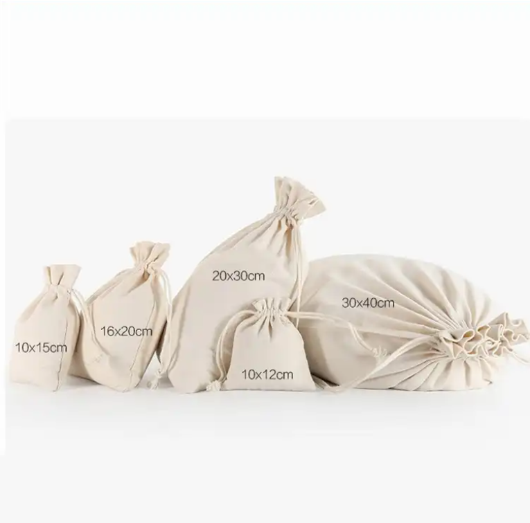 100% Natural Cotton Drawstring Pouch Bag