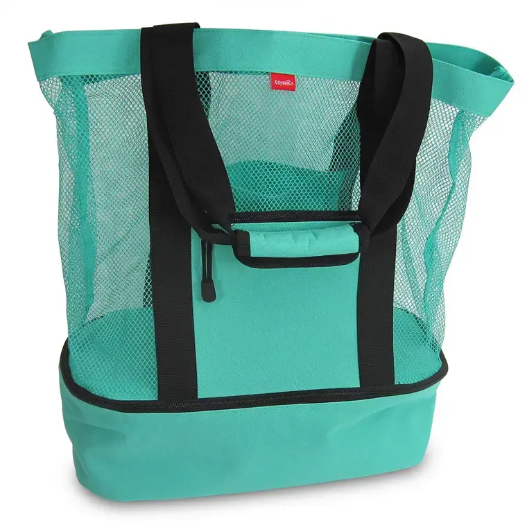 Double Layer Insulation Cooler Beach Mesh Tote Bag