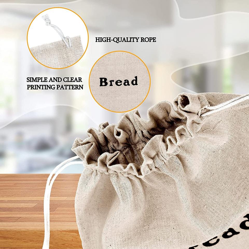 Customized Logo Linen Storage Drawstring Bag For Bread