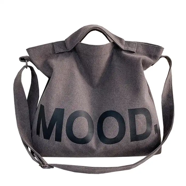 Letter Shoulder Canvas Tote Bag With Zipper