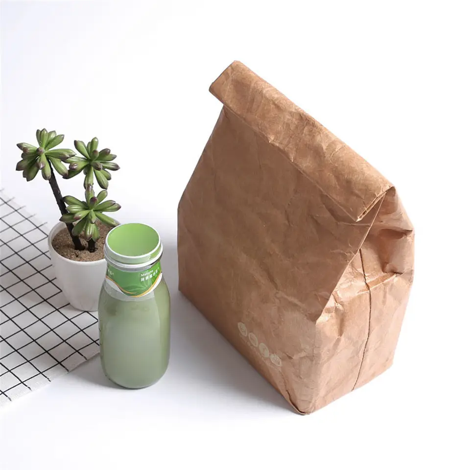 Washable Insulated Thermal Cooler Lunch Tyvek Kraft Paper Bag