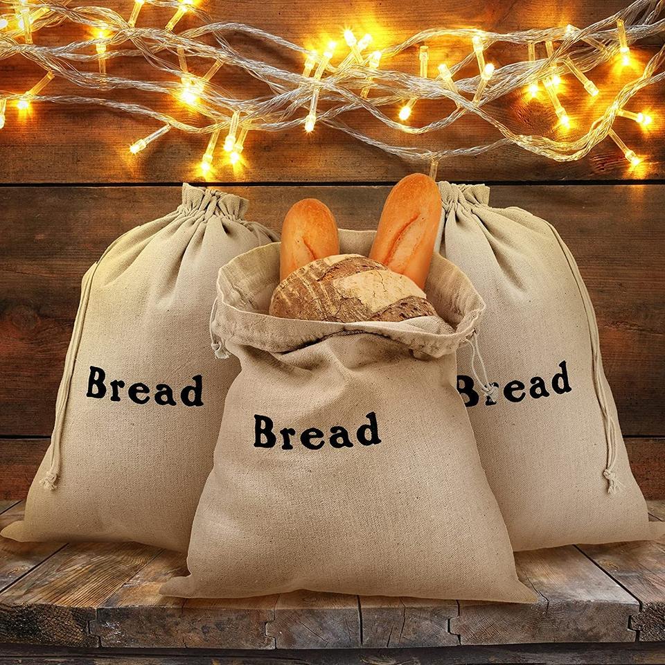 Customized Logo Linen Storage Drawstring Bag For Bread