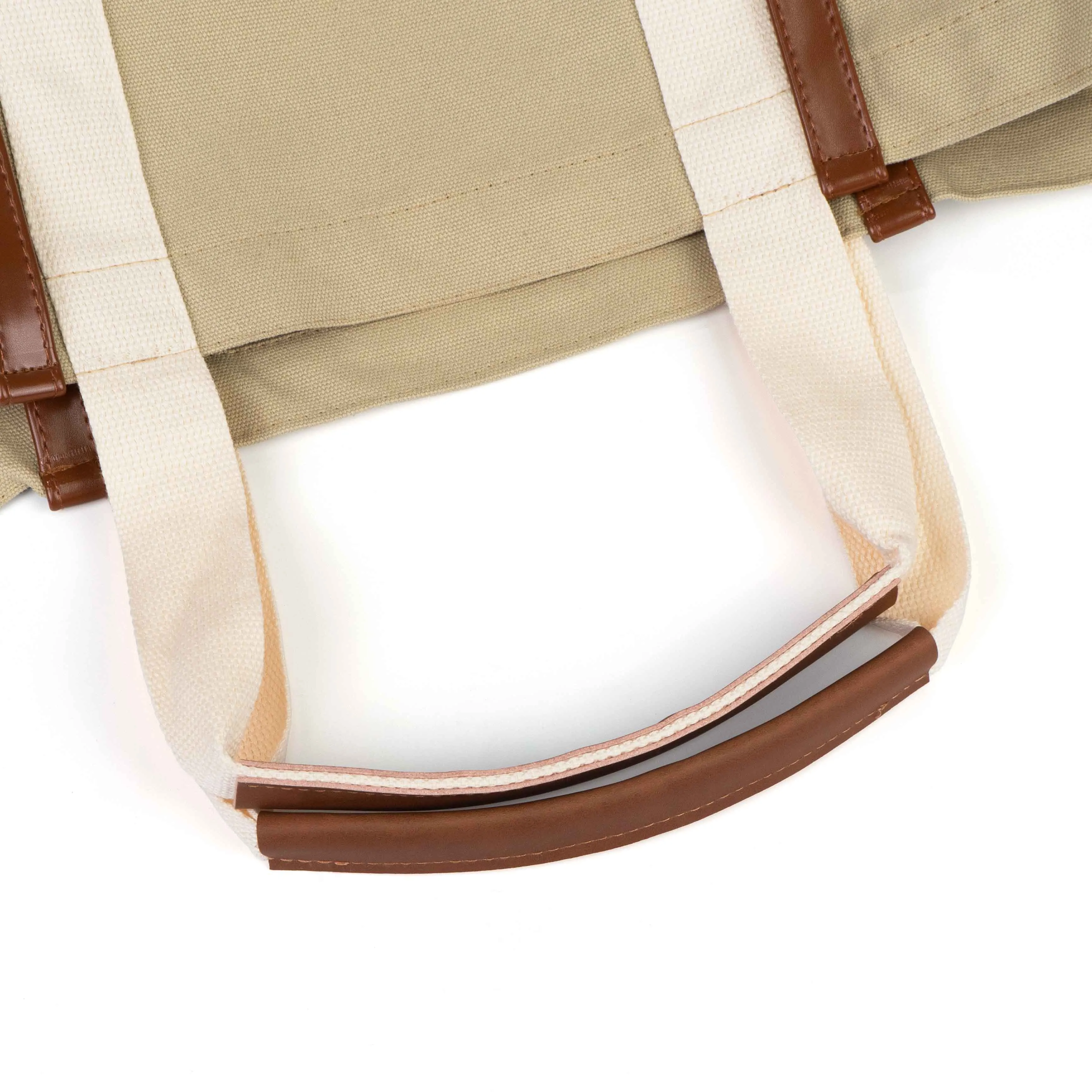 Canvas tote bag leather trim