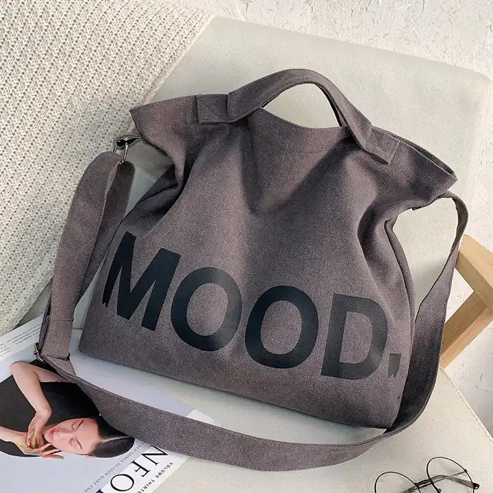 Letter Shoulder Canvas Tote Bag With Zipper