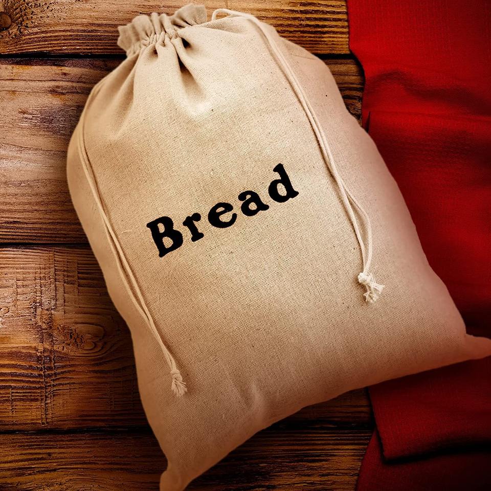 Customized Logo Linen Storage Drawstring Bag For Bread