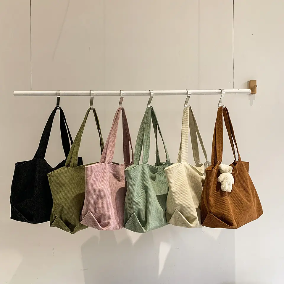 Corduroy One Shoulder Shopping Tote Bag