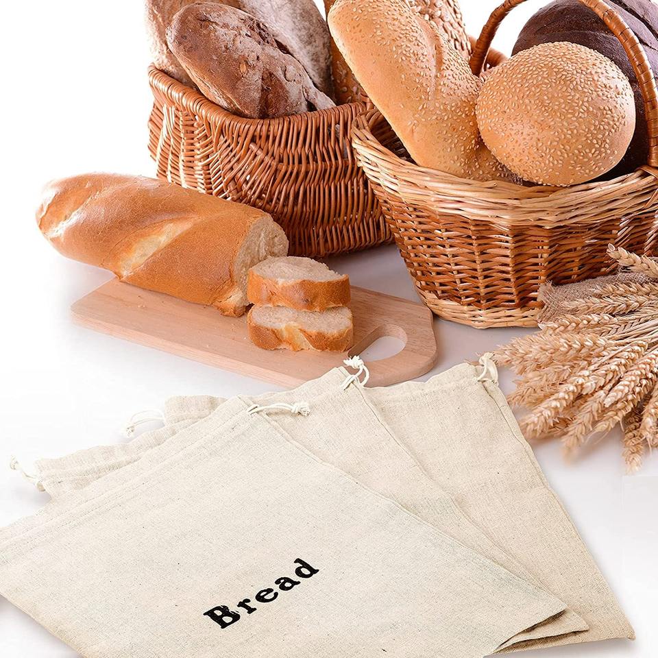 Customized Logo Linen Storage Drawstring Bag For Bread